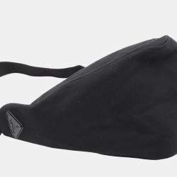 Pre Owned Prada Black Canvas Canapa Triangle Logo Shoulder Bag