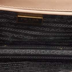 Pre Owned Prada Beige Saffiano Lux Leather Logo Flap Chain Bag