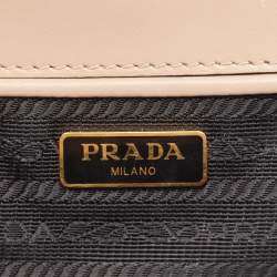 Pre Owned Prada Beige Saffiano Lux Leather Logo Flap Chain Bag