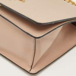 Pre Owned Prada Beige Saffiano Lux Leather Logo Flap Chain Bag
