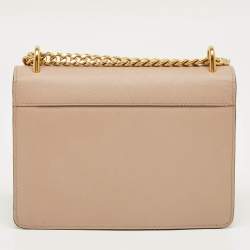 Pre Owned Prada Beige Saffiano Lux Leather Logo Flap Chain Bag