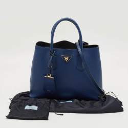 Pre Owned Prada Navy Blue Saffiano Cuir Leather Medium Double Handle Tote