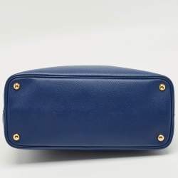 Pre Owned Prada Navy Blue Saffiano Cuir Leather Medium Double Handle Tote