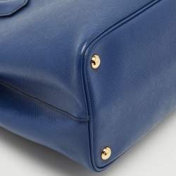Pre Owned Prada Navy Blue Saffiano Cuir Leather Medium Double Handle Tote