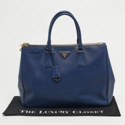 Pre Owned Prada Navy Blue Saffiano Lux Leather Large Double Zip Tote