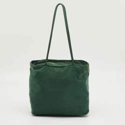 Pre Owned Prada Green Nylon Logo Triangle Zip Tote