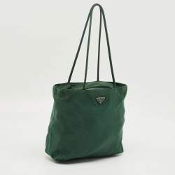 Pre Owned Prada Green Nylon Logo Triangle Zip Tote