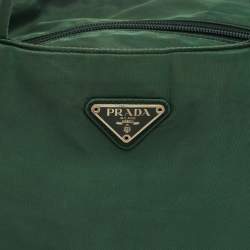 Pre Owned Prada Green Nylon Logo Triangle Zip Tote