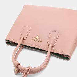 Pre Owned Prada Pink Leather Saffiano Double Tote and Shoulder Bag
