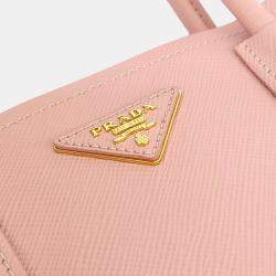 Pre Owned Prada Pink Leather Saffiano Double Tote and Shoulder Bag