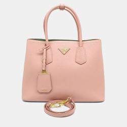 Pre Owned Prada Pink Leather Saffiano Double Tote and Shoulder Bag