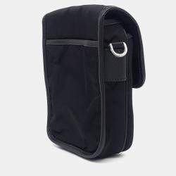 Pre Owned Prada Black Saffiano Leather Tessuto Crossbody Bag