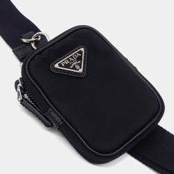 Pre Owned Prada Black Saffiano Leather Tessuto Crossbody Bag