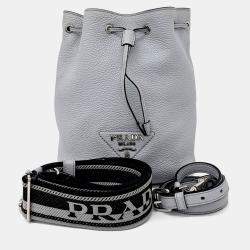 Pre Owned Prada Grey Leather Vitello Dino Bucket Bag