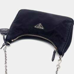 Pre Owned Prada Black Nylon Re-Nylon Tessuto Chain Strap Hobo Bag