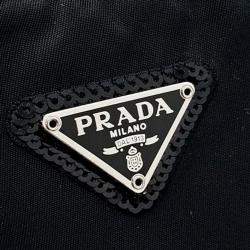 Pre Owned Prada Black Nylon Re-Nylon Polka Dot Tessuto Chain Strap Hobo Bag