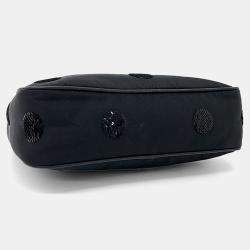 Pre Owned Prada Black Nylon Re-Nylon Polka Dot Tessuto Chain Strap Hobo Bag