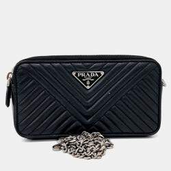 Pre Owned Prada Black Leather Napa Diagram Mini Chain Bag