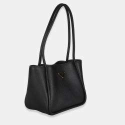 Pre Owned Prada Black Soft Grain Leather Mini Shopping Tote Bag