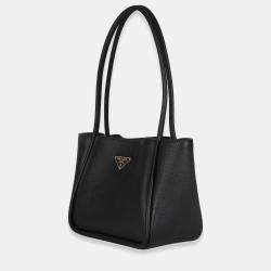 Pre Owned Prada Black Soft Grain Leather Mini Shopping Tote Bag