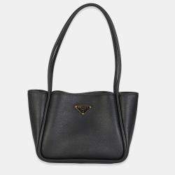 Pre Owned Prada Black Soft Grain Leather Mini Shopping Tote Bag