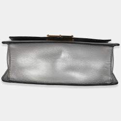 Pre Owned Prada Silver Saffiano Soft Calfskin Metal Triangle Logo Envelope Chain Bag