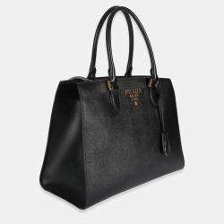 Pre Owned Prada Black Saffiano Soft Calfskin Medium Tote
