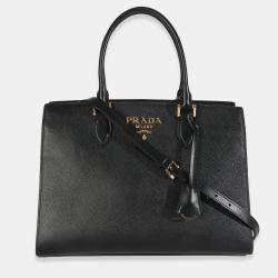 Pre Owned Prada Black Saffiano Soft Calfskin Medium Tote