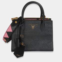 Pre Owned Prada Black Saffiano City Calfskin Greche Paradigme Bag