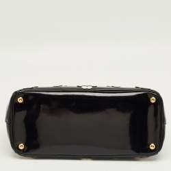 Pre Owned Prada Black Spazzolato Leather Medium Floral Double Zip Tote