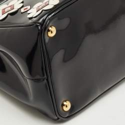 Pre Owned Prada Black Spazzolato Leather Medium Floral Double Zip Tote
