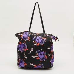 Pre Owned Prada Multicolor Nylon and Leather Frankenstein Hand Print Tote
