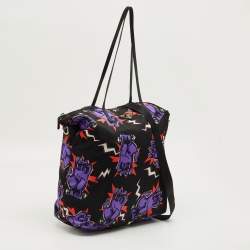 Pre Owned Prada Multicolor Nylon and Leather Frankenstein Hand Print Tote