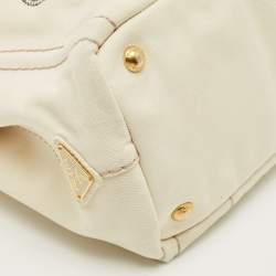 Pre Owned Prada Off White Canvas Logo Small Canapa Tote