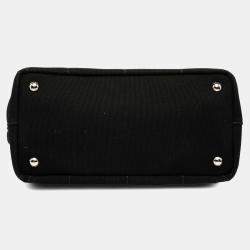 Pre Owned Prada Black Canvas Wood Handle Canapa Logo Satchel