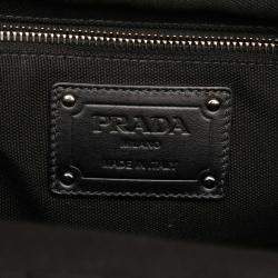 Pre Owned Prada Black Canvas Wood Handle Canapa Logo Satchel