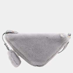 Pre Owned Prada Grey Mini Shearling Triangle Satchel