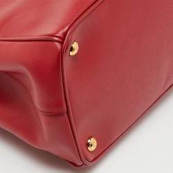 Pre Owned Prada Red Saffiano Lux Leather Medium Galleria Double Zip Tote