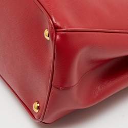 Pre Owned Prada Red Saffiano Lux Leather Medium Galleria Double Zip Tote