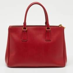 Pre Owned Prada Red Saffiano Lux Leather Medium Galleria Double Zip Tote
