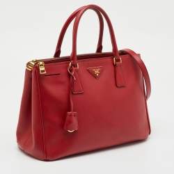 Pre Owned Prada Red Saffiano Lux Leather Medium Galleria Double Zip Tote