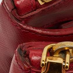 Pre Owned Prada Red Saffiano Lux Leather Medium Galleria Double Zip Tote