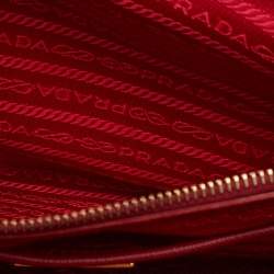 Pre Owned Prada Red Saffiano Lux Leather Medium Galleria Double Zip Tote
