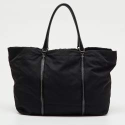 Pre Owned Prada Black Leather and Re-Nylon Tote