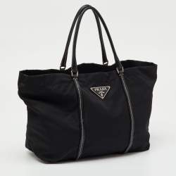 Pre Owned Prada Black Leather and Re-Nylon Tote