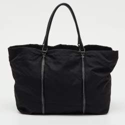 Pre Owned Prada Black Leather and Re-Nylon Tote