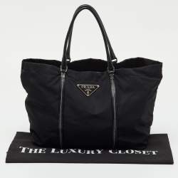 Pre Owned Prada Black Leather and Re-Nylon Tote
