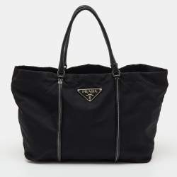 Pre Owned Prada Black Leather and Re-Nylon Tote