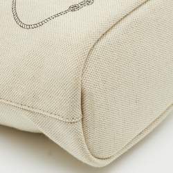 Pre Owned Prada Off White/Black Canvas and Leather Logo Drawstring Wristlet Pouch