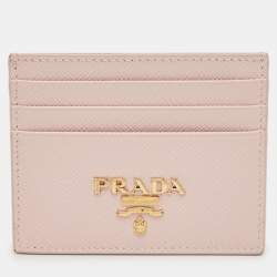 Pre Owned Prada Light Pink Saffiano Metal Leather Logo Card Holder